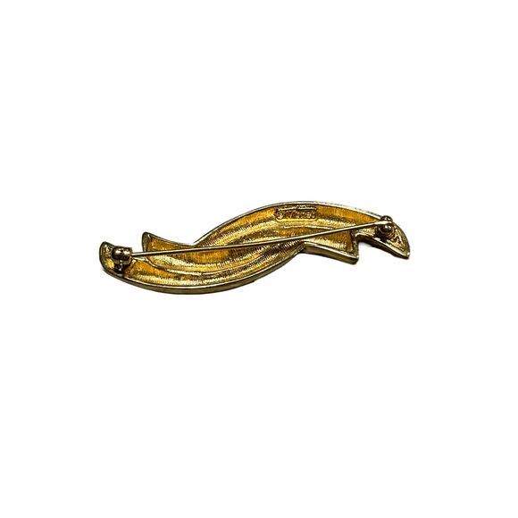 Vintage Signed Monet Abstract Modernist Gold Tone Wave Bars Brooch Pin - Picture 2 of 2